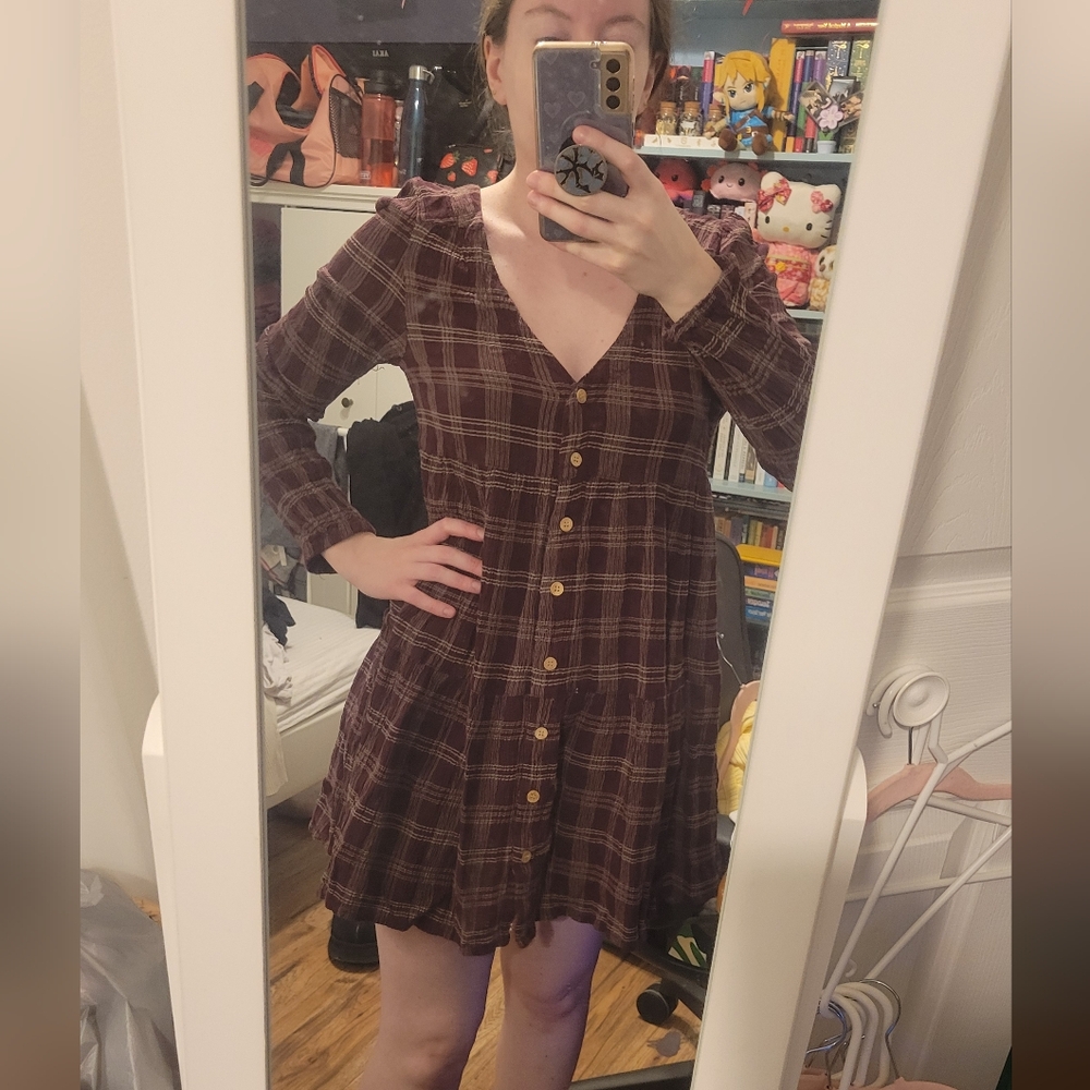 Red Plaid Button-down Dress
